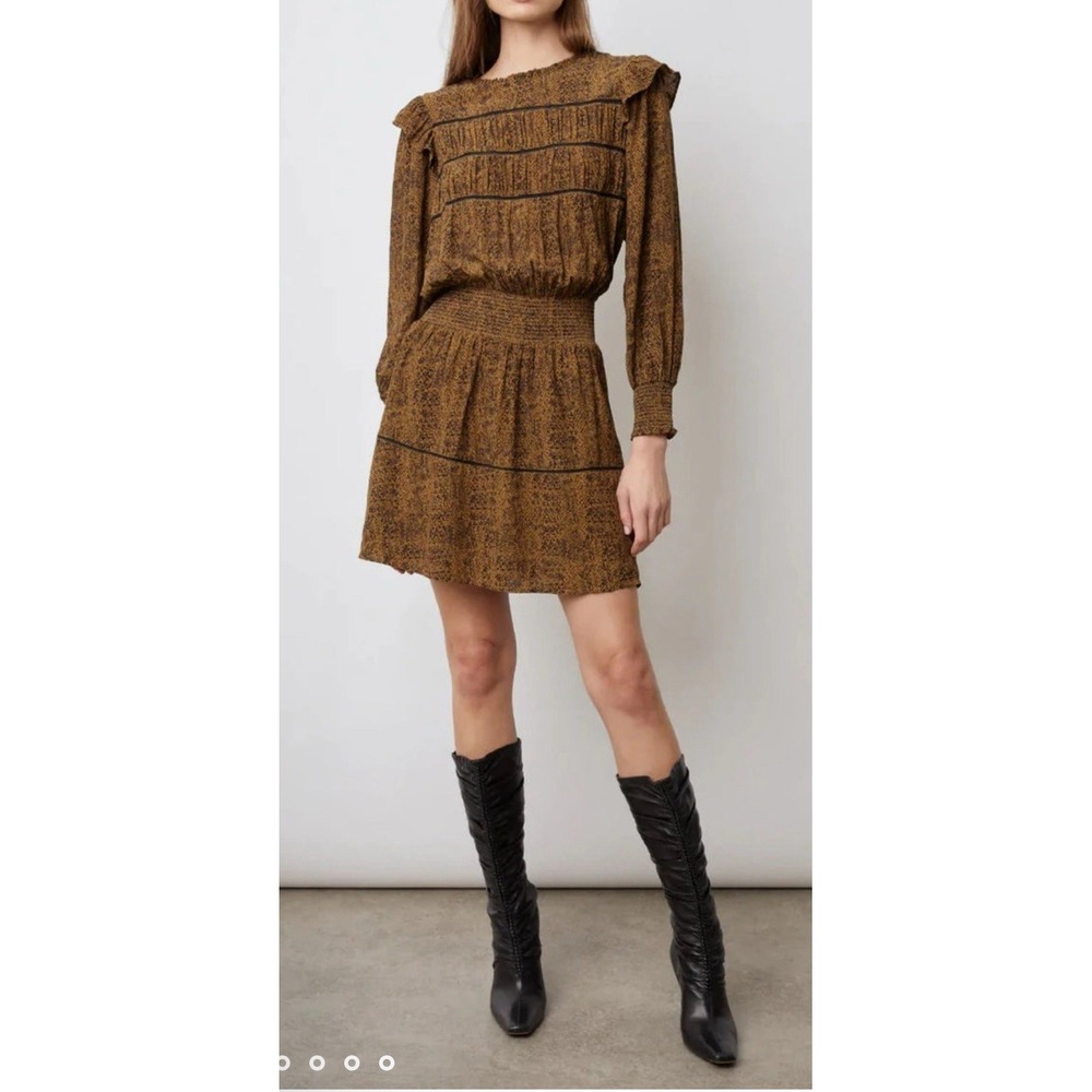 Rails Dress Womens Medium Faren Sepia Python Mini Dress Smocked